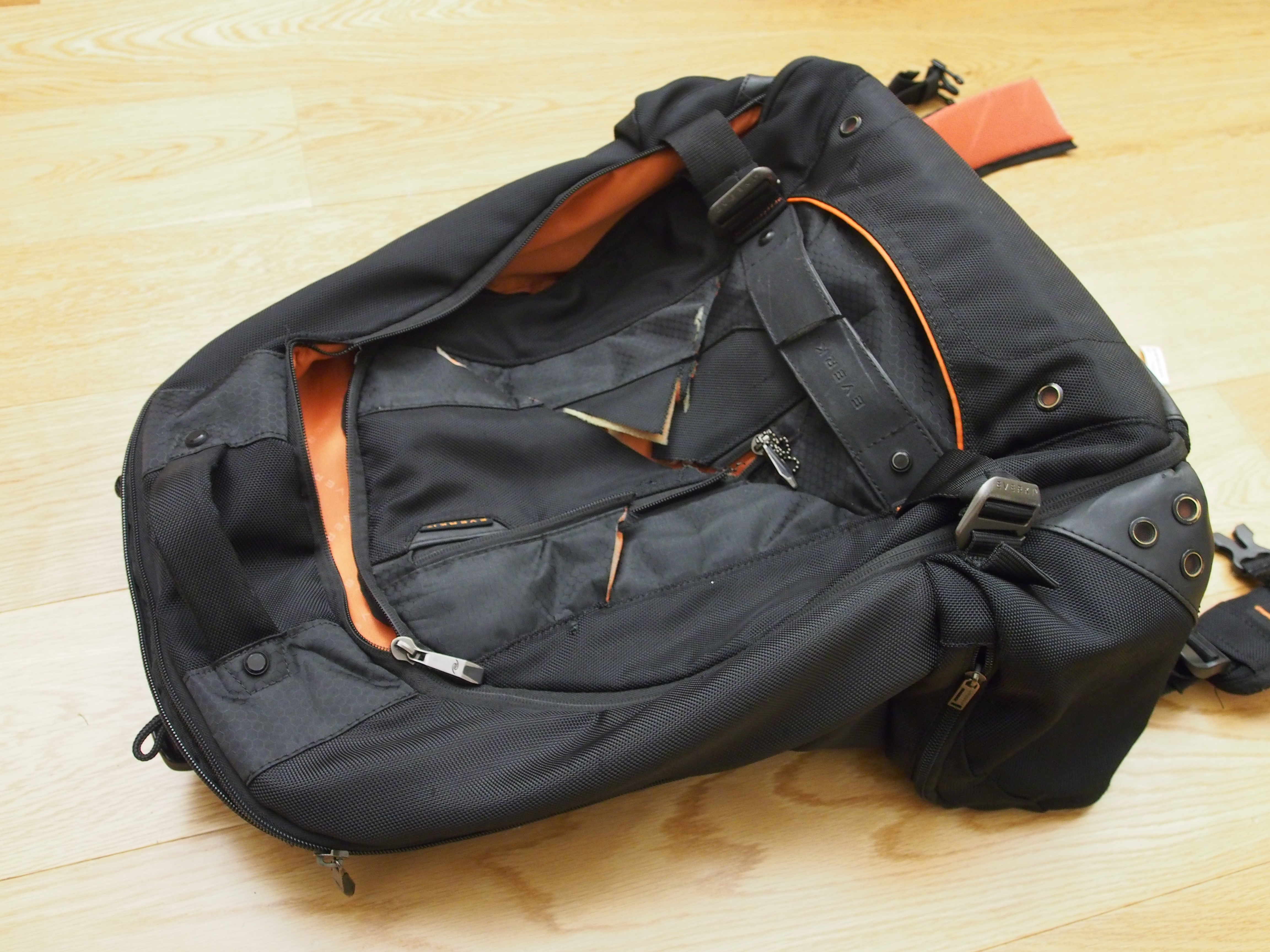 Destroyed front of old Everki backpack
